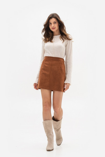 Міні спідниця теракотового кольору з екозамші Мадіра 01