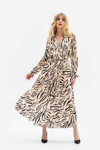 Сукня напівприталеного силуету з трапецієподібною спідницею бежевого кольору Таірія