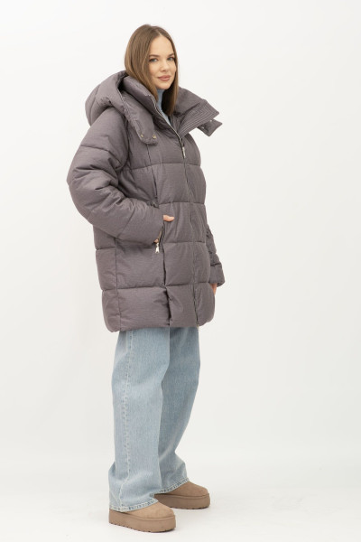 Стьобаний пуховик сірого кольору зі знімним капюшоном 2403/2024