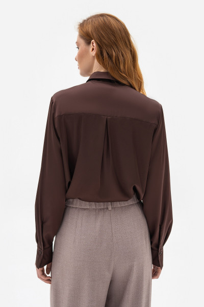 Класична блуза з коміром та довгим рукавом коричневого кольору Телета 01