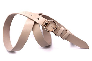 Ремінь жіночий з натуральної цільної шкіри бежевого кольору 525/120