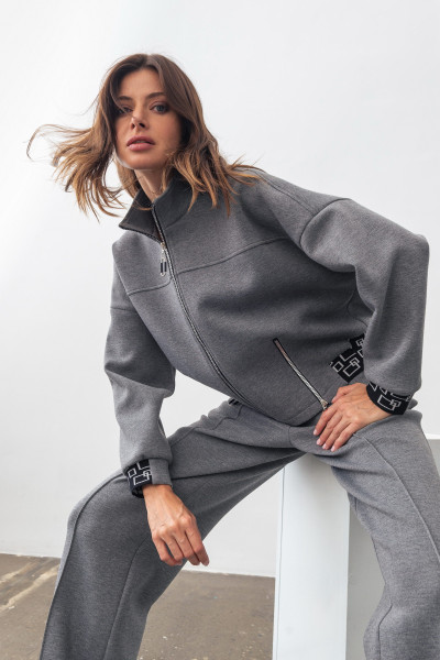 Куртка-бомбер з трикотажу вільного силуету сірого кольору Нембус 03