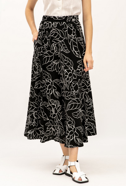 Спідниця зі штапелю довжини міді чорного кольору Полана 01