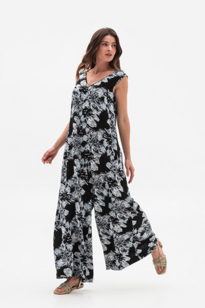 Шифоновий комбінезон вільного силуету сірого  кольору Келеса 04