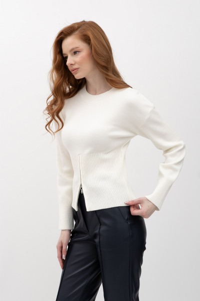 Джемпер з декоративною блискавкою молочного кольору 25207600