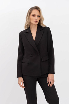 Двобортний жакет з костюмної тканини чорного кольору Фаєрі 02