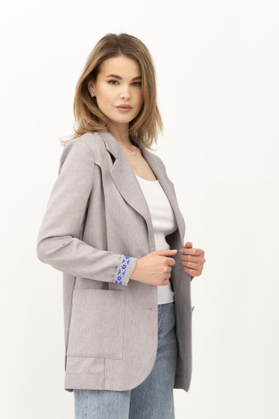 Сірий жакет однобортний з костюмної тканини Меларі 01