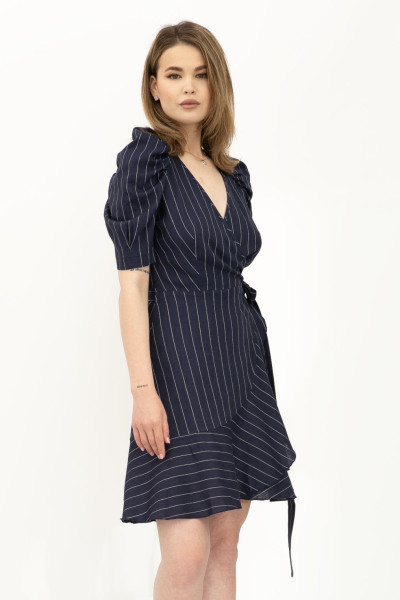 Лляна сукня міні на запах синя Данді Лляна сукня міні на запах синя Данді