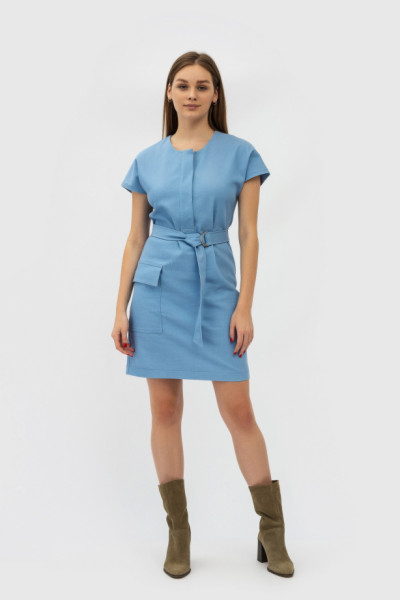 Котонова сукня міні блакитна з коротким рукавом Емпія Котонова сукня міні блакитна з коротким рукавом Емпія