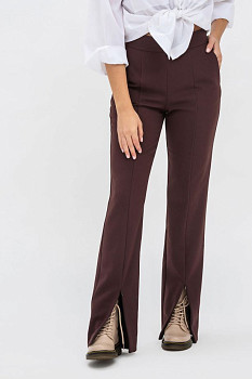 Брюки з костюмної тканини коричневого кольору з розрізами внизу Клеріс