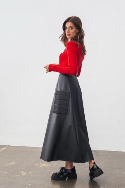 Спідниця з еко шкіри чорна силуету-трапеція Філора