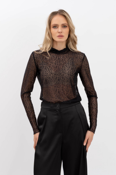 Чорний лонгслів із напівпрозорого матеріалу Ясна