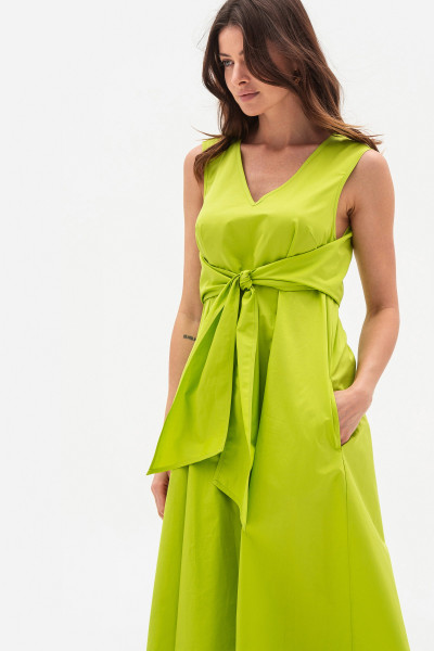 Сукня міді довжини трапецієподібного силуету салатового кольору Алміра 01 Сукня міді довжини трапецієподібного силуету салатового кольору Алміра 01