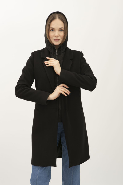 Пальто чорне напівприлеглого силуету Каро 01