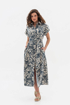 Лляна сукня довжини міді синього кольору Ексанта 01 Лляна сукня довжини міді синього кольору Ексанта 01