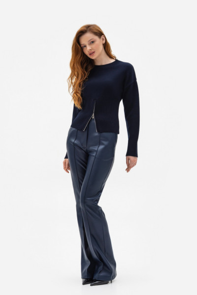 Сині брюки кльош  з екошкіри Фентел 02