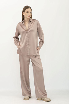 Костюм з сатину блуза та штани бежевого кольору Маніла 02