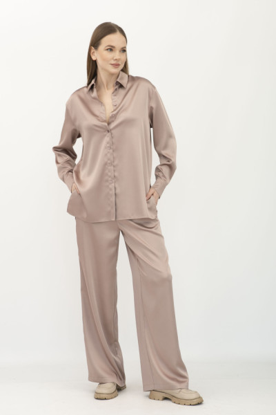 Костюм з сатину блуза та штани бежевого кольору Маніла 02 Костюм з сатину блуза та штани бежевого кольору Маніла 02