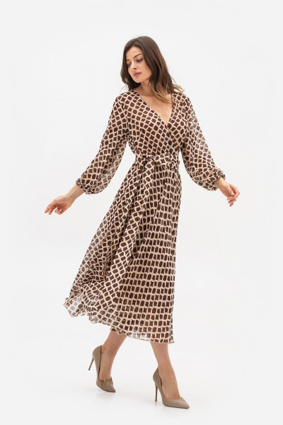 Шифонова сукня з V-подібним вирізом  коричневого кольору Талена 1