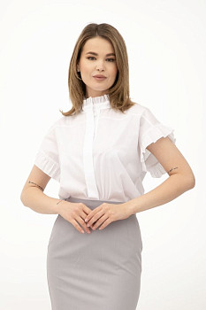 Біла сантинова жіноча блуза з тонкої попліни з рюшами Флорет