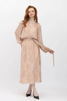 Шифонова сукня міді бежевого кольору Дорота 01