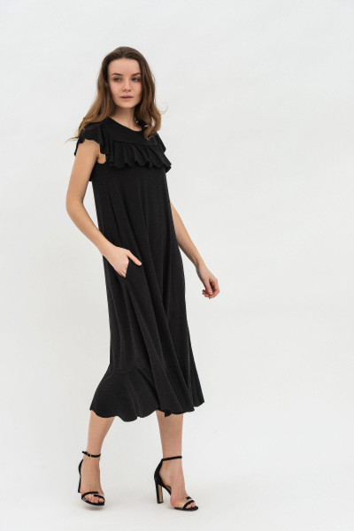 Довга трикотажна сукня з рукавами-крильцями та воланами сірого кольору Марет 3 Довга трикотажна сукня з рукавами-крильцями та воланами сірого кольору Марет 3