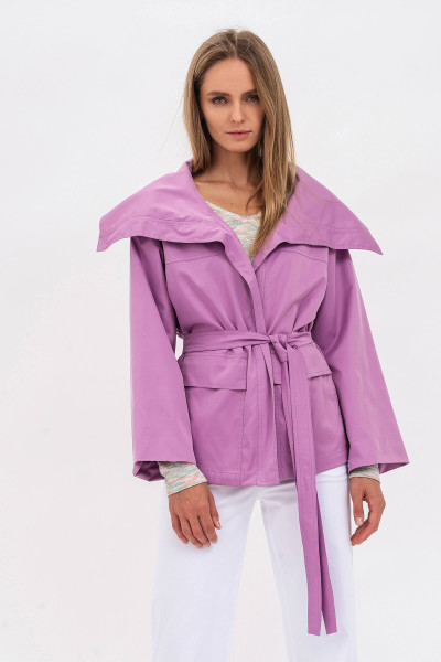 Двобортна жіноча куртка з плащової тканини бузкового відтінку Сібера