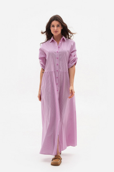 Сукня максі з бавони  вільного силуету в мілку смужку Брена 01 Сукня максі з бавони  вільного силуету в мілку смужку Брена 01