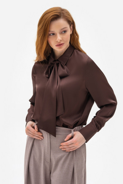 Класична блуза з коміром та довгим рукавом коричневого кольору Телета 01
