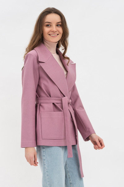 Жіночий жакет прямого силуету з поясом бузкового кольору Ансон