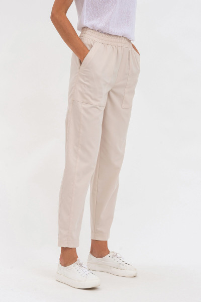 Бежеві жіночі штани прямого силуету на поясі-резинці Саміна