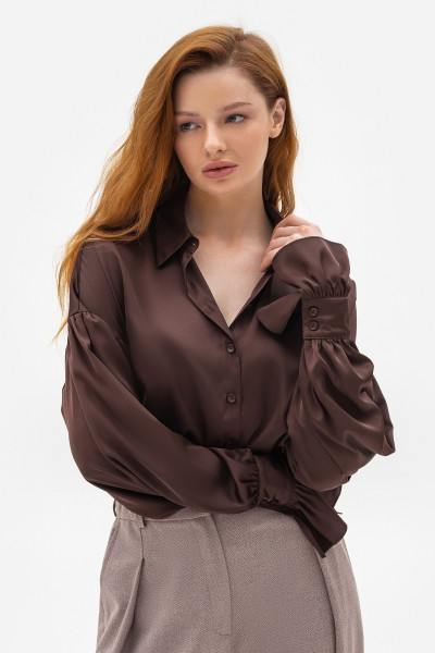 Шовкова блуза коричнева з коміром Лейра