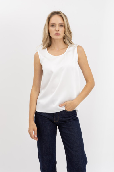 Шовкова жіноча майка прямого силуету молочного кольору Донато 091