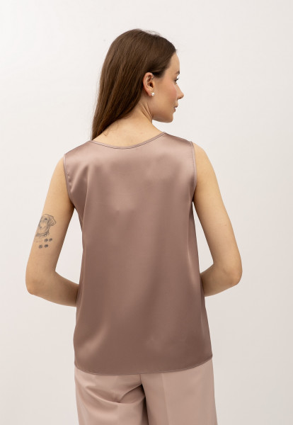 Шовкова майка з широкими плечима  кольору капучино Донато 08