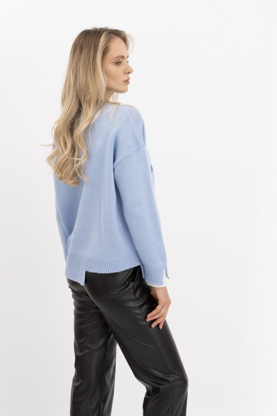 В'язаний джемпер з асиметричним низом блакитного кольору 24207500