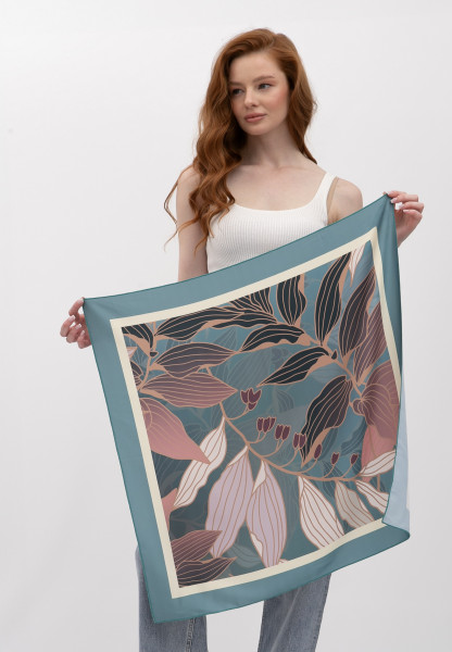Шовкова  хустка з авторським принтом квітів 202405 Хустка