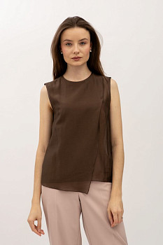 Літня блуза прямого крою без рукавів коричневого кольору Гріджи 11