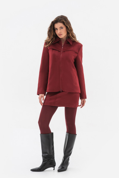 Бомбер з екошкіри жакетного типу бордового кольору Стелія 02