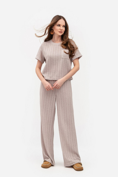 Брюки трикотажні вільного силуету бежевого кольору Екліна 01