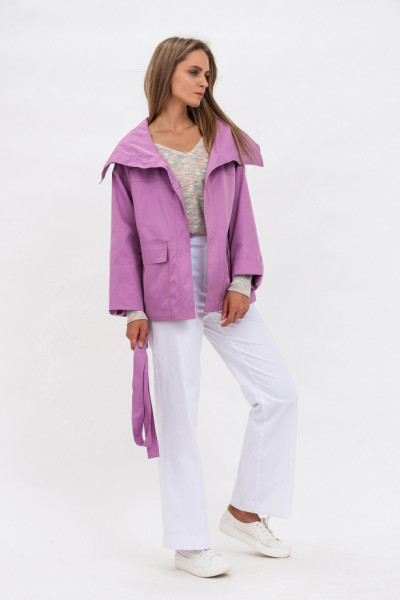 Двобортна жіноча куртка з плащової тканини бузкового відтінку Сібера