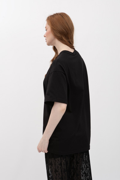 Чорна трикотажна футболка вільного крою з круглою горловиною Мірана 11