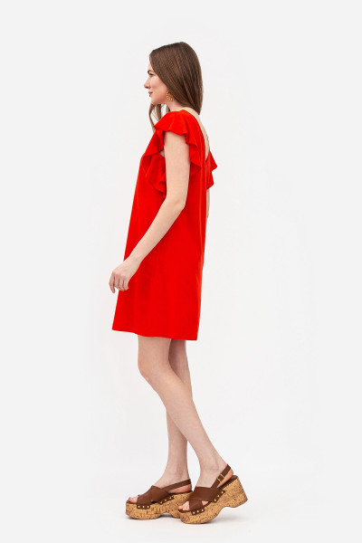 Лляна мінісукня вільного силуету коралового кольору Ворета 02 Лляна мінісукня вільного силуету коралового кольору Ворета 02