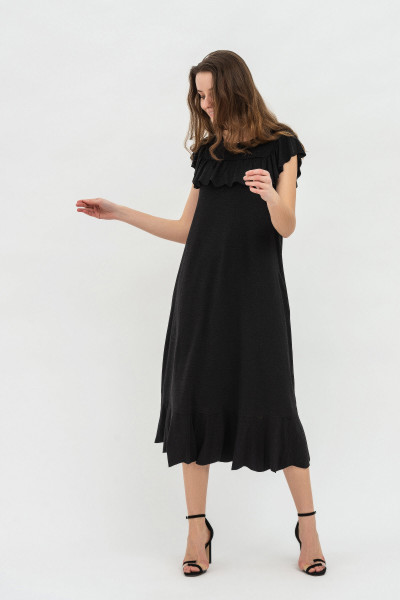 Довга трикотажна сукня з рукавами-крильцями та воланами сірого кольору Марет 3 Довга трикотажна сукня з рукавами-крильцями та воланами сірого кольору Марет 3