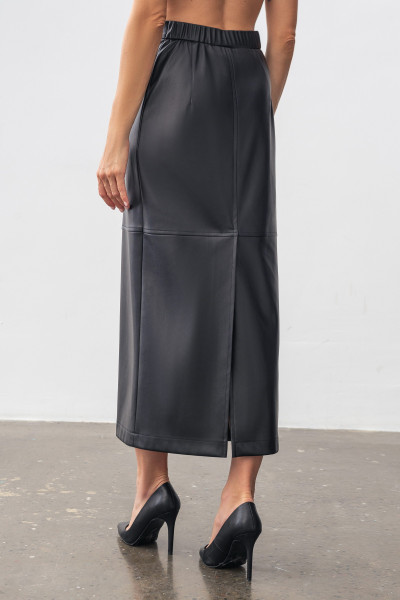 Спідниця чорна з еко шкіри довжини міді Ірелі