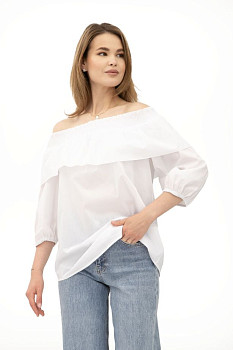 Літня блуза для жінок з відкритими плечима із бавовни білого кольору Едела