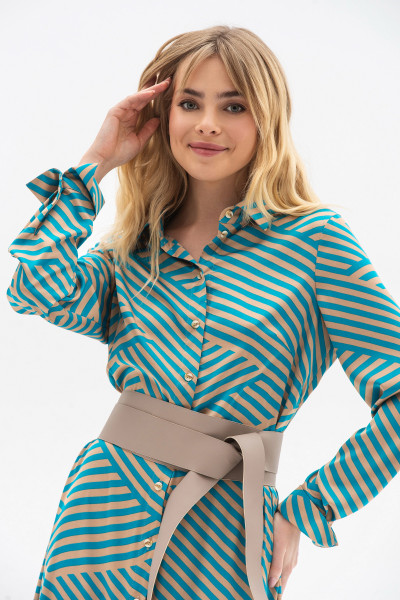 Сукня міді напівприлеглого силуету з шовку бірюзового кольору Галена 01 Сукня міді напівприлеглого силуету з шовку бірюзового кольору Галена 01