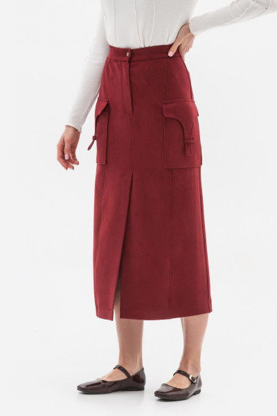 Спідниця міді з еко-замші бордового кольору Лівері 02