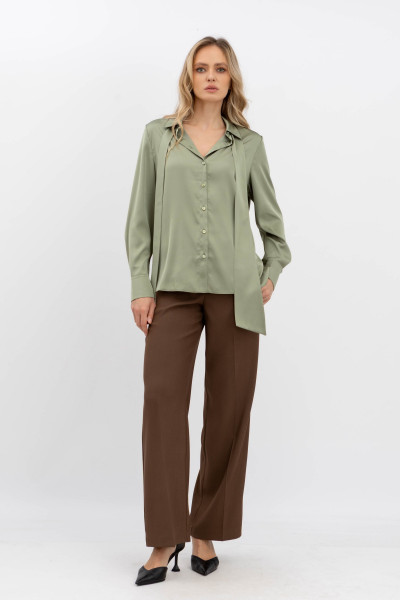 Класична блуза з коміром та довгим рукавом оливкового кольору Телета 07