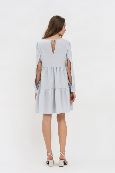 Стильне жіноче плаття з рюшами з костюмної тканини сірого кольору Ледія 01 Стильне жіноче плаття з рюшами з костюмної тканини сірого кольору Ледія 01