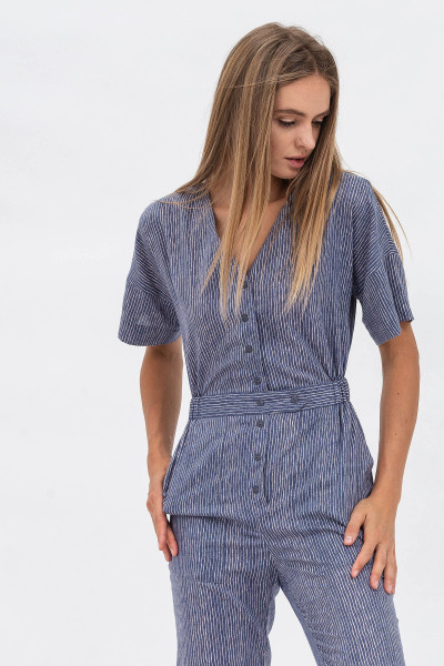 Літній комбінезон з льону зі смугастим принтом та довгою штаниною для жінок Ніхоль